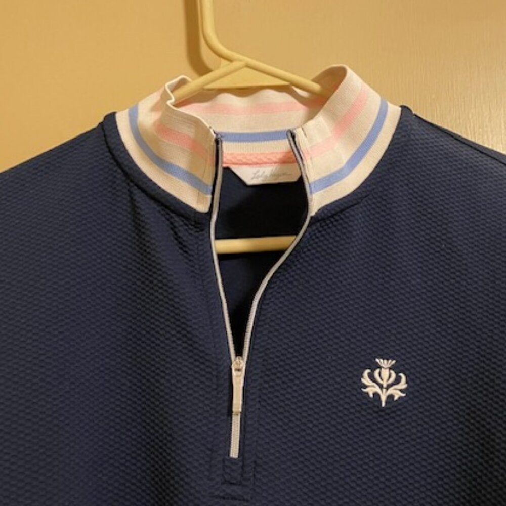 Lady Hagen Navy Half-Zip Long Sleeve Top with White, Pink & Light Blue Trim